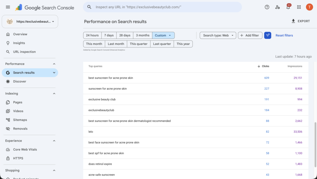 google search console queries