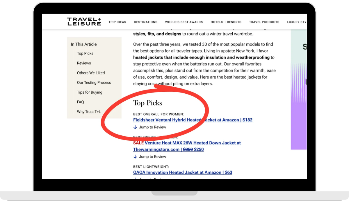 fieldsheer branded mention backlink in Travel + Leisure